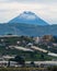 Beautiful volcano with a city, tungurahua volcano