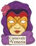 Beautiful Volto Mask with Purple Silks Ready for Venice Carnival, Vector Illustration