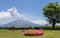 Beautiful Vulcan Sakurajima covered by green Landscape. Taken from the wonderful Sengan-en Garden. Located in Kagoshima, Kyushu,
