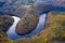 Beautiful Vyhlidka Maj, Lookout Maj, near Teletin, Czech Republic. Meander of the river Vltava surrounded by colorful autumn