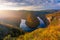 Beautiful Vyhlidka Maj, Lookout Maj, near Teletin, Czech Republic. Meander of the river Vltava surrounded by colorful autumn