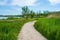 Beautiful walk path at lake side meadow nature landscape