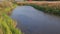 Beautiful warm autumn day view.  Gorgeous landscape with fields, on river coast.