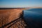 Beautiful warm sunset light over shell beach