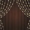 Beautiful Warm White String Light Curtain on Dark Brown Wood Texture