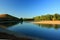 Beautiful water reflection on the lake among the hills Kazakhstan