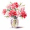 Beautiful Watercolor Carnation Bouquet In Vase - Fine And Detailed Floral Art