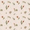 Beautiful watercolor floral seamless pattern with brown rosehips, green leaves and dots on the beige background. Rustic