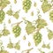 Beautiful watercolor hand drawn seamless green and yellow pattern with grapes branches and leaves.  Isolated on white background.