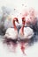 beautiful watercolor portrayal of two swans, creating a perfect sentiment for a Valentine's Day card.Ai generated