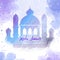 Beautiful watercolor Ramadan Kareem vector illustration with Arabic font and mosque