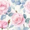 Beautiful watercolor rose bouquet pattern design, romantic and feminine style Valentine s day background. Generative AI