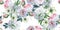 Beautiful watercolor seamless pattern with chrysanthemum, lily and rose. Illustration. Hand drawn