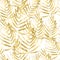 Beautiful watercolor seamless pattern with gold tropical leaves.