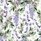 Beautiful watercolor seamless pattern with snowdrop, wisteria and bell flowers.