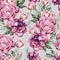 Beautiful Watercolor  seamless pattern with spring peony  and spirea flowers.