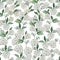 Beautiful Watercolor  seamless pattern with spring spirea flowers and green leaves.