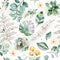 Beautiful Watercolor Seamless pattern with succulent plants,palm and fern leaves
