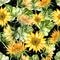 Beautiful watercolor seamless pattern with sunflower and leaves.