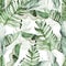 Beautiful watercolor seamless pattern with tropical leaves and banana leaves.