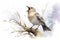 Beautiful watercolor singing bird in a garden on a white background