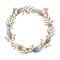 beautiful watercolor spring wreath with doves, butterflies, feathers and flowers in vintage style with love