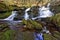 Beautiful waterfall, Afon Caerfanell mountain river, Blaen-y-Glyn