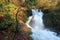 Beautiful Waterfall in Autumn along Charlie`s Trail, Hatley Castle Park, Victoria, Vancouver Island, British Columbia, Canada