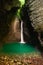 Beautiful waterfall in a cave.