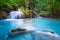 Beautiful Waterfall in deep forest at Erawan waterfall National Park, Kanchanaburi,
