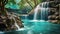 Beautiful waterfall in deep forest of Erawan waterfall National Park, Kanchanaburi, Thailand, AI Generated