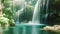 Beautiful waterfall in deep forest, Kanchanaburi province, Thailand, AI Generated