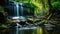 Beautiful waterfall in the deep forest of Thailand. The beauty of nature, A tranquil waterfall in the forest, AI Generated