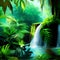 Beautiful waterfall in deep rainforest, like heaven. Jungle with wildlife