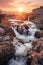 A beautiful waterfall in the desert at sunset, AI