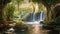 beautiful waterfall in the garden with sunlight and lens flare effect, waterfall in the park, AI Generated