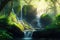 Beautiful waterfall in green jungle oasis ai generative background