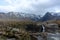 Beautiful waterfalls Fairy Pools under the snowy mountains