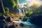 Beautiful waterfalls in lush forest with rocks