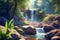 Beautiful waterfalls in lush forest with rocks