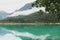 Beautiful waterscape on lake Jagersee on a foggy sommersday