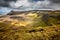 Beautiful weather in Irish mountains and green grass