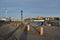 Beautiful weather, ships, harbour, blue sky, old street lamp and shade