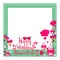 Beautiful wedding anniversary border. Happy wedding anniversary. Rose butterflies and hearts frame. Blank turquoise outline.