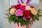 Beautiful wedding colorfull bouquet for bride. Beauty of colored flowers. Background . Beautiful bunch of Gerbera flowers with