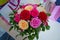 Beautiful wedding colorfull bouquet for bride. Beauty of colored flowers. Background . Beautiful bunch of Gerbera flowers with