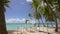 Beautiful Wedding decoration on beach tropic island in Carribean. Saona island. Amazing clean beach with palm trees on