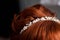 Beautiful wedding diadem, wedding hairstyle on red hair