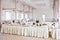 Beautiful wedding set decoration in the restaurant. Candy bar