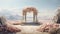 Beautiful Wedding Stage with Floral Touches And Desert In Background. Wedding Stage With Desert Landscape. Generative AI